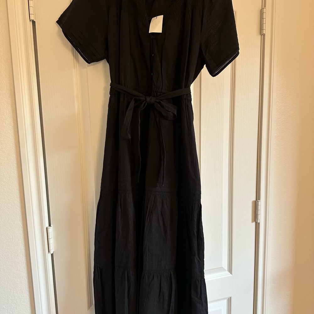 Pea in the Pod Black Maternity Linen Button-Down Dress - Picture 14 of 16